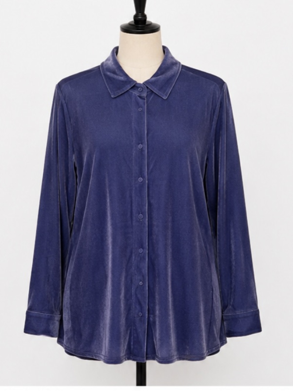 Soft Surroundings Size PL Women’s Blue Velveteen Long Sleeve Button Front Top.
